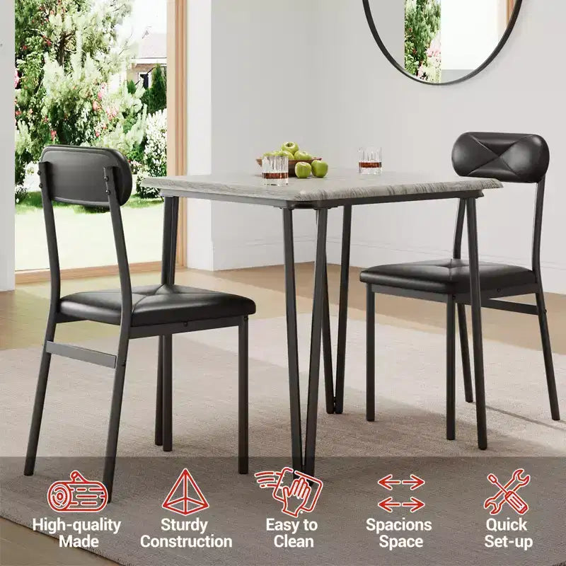 Dining Table for 2,Small Table & Chairs Set of 2,Square Dinette Set for 2,3 Piece Kitchen & Dining Room Sets for Small Space,Apartment,Home Office