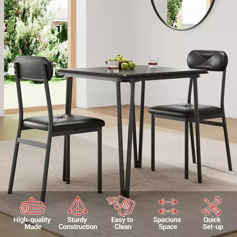 Dining Table for 2,Small Table & Chairs Set of 2,Square Dinette Set for 2,3 Piece Kitchen & Dining Room Sets for Small Space,Apartment,Home Office
