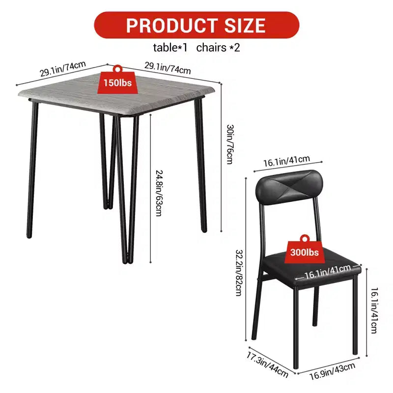 Dining Table for 2,Small Table & Chairs Set of 2,Square Dinette Set for 2,3 Piece Kitchen & Dining Room Sets for Small Space,Apartment,Home Office