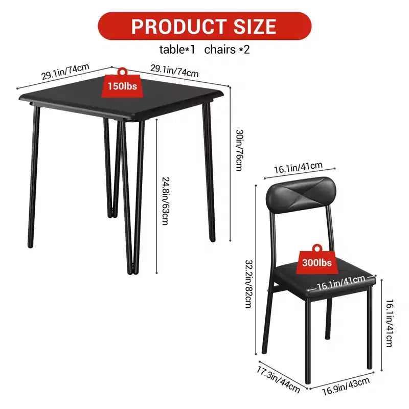 Dining Table for 2,Small Table & Chairs Set of 2,Square Dinette Set for 2,3 Piece Kitchen & Dining Room Sets for Small Space,Apartment,Home Office