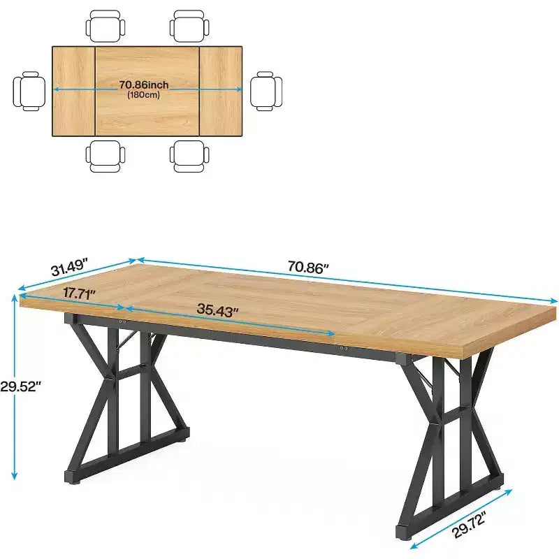 Okak Rustic Wood Large Rectangular Dining Table with X-Trestle Metal Legs,Long Modern Kitchen Dinner Table for Dining Room,Family Meals