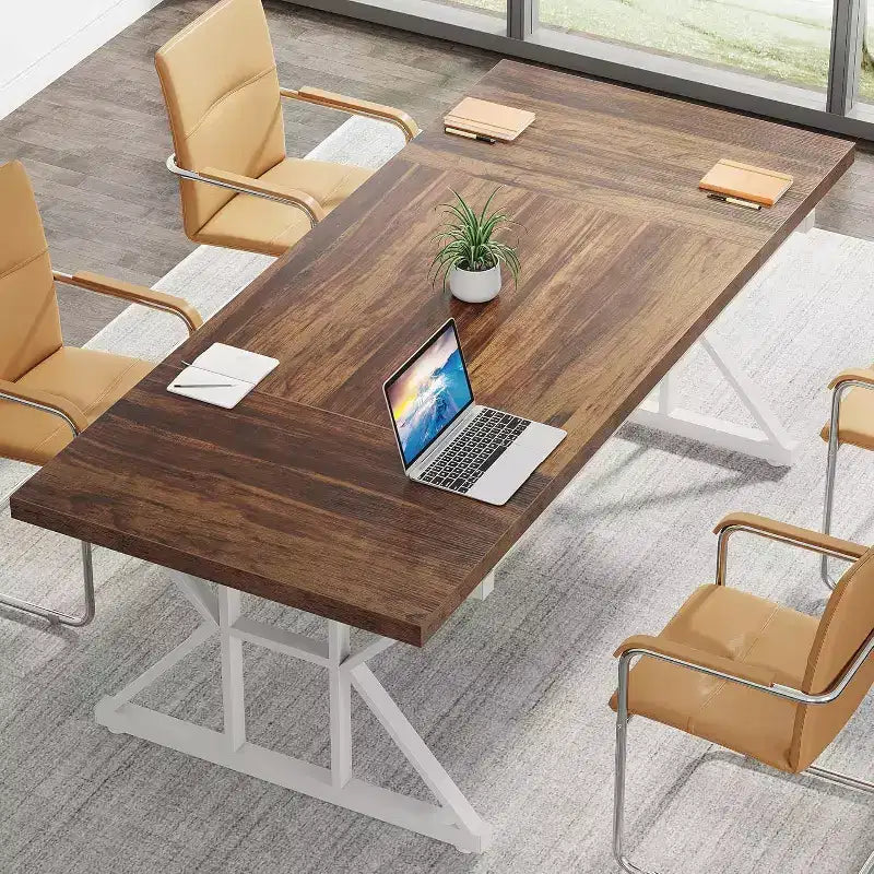 Okak Rustic Wood Large Rectangular Dining Table with X-Trestle Metal Legs,Long Modern Kitchen Dinner Table for Dining Room,Family Meals