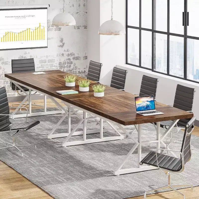 Okak Rustic Wood Large Rectangular Dining Table with X-Trestle Metal Legs,Long Modern Kitchen Dinner Table for Dining Room,Family Meals