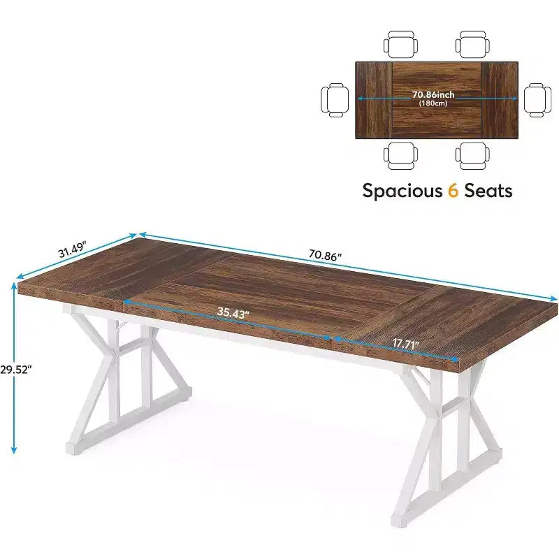 Okak Rustic Wood Large Rectangular Dining Table with X-Trestle Metal Legs,Long Modern Kitchen Dinner Table for Dining Room,Family Meals