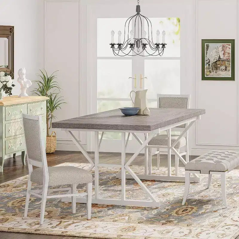 Okak Rustic Wood Large Rectangular Dining Table with X-Trestle Metal Legs,Long Modern Kitchen Dinner Table for Dining Room,Family Meals