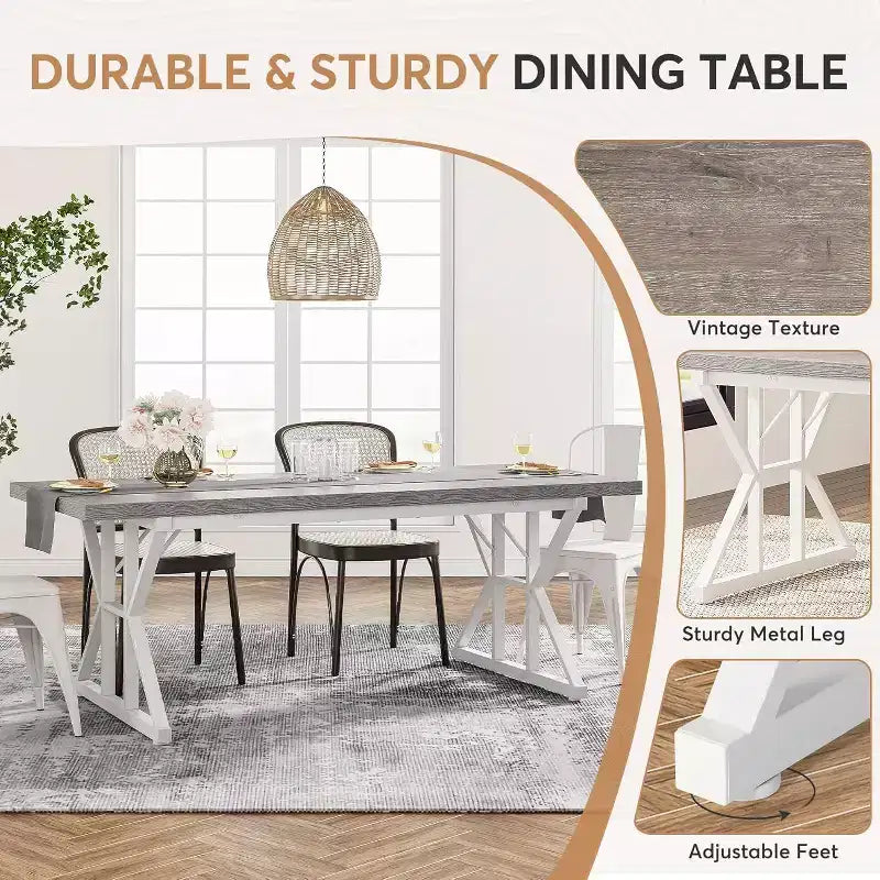 Okak Rustic Wood Large Rectangular Dining Table with X-Trestle Metal Legs,Long Modern Kitchen Dinner Table for Dining Room,Family Meals