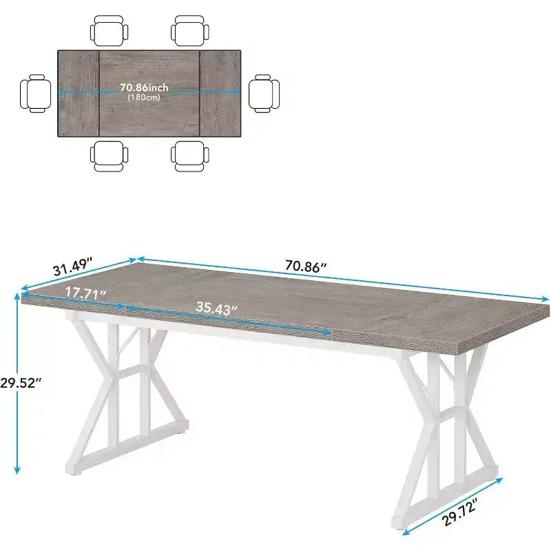 Okak Rustic Wood Large Rectangular Dining Table with X-Trestle Metal Legs,Long Modern Kitchen Dinner Table for Dining Room,Family Meals