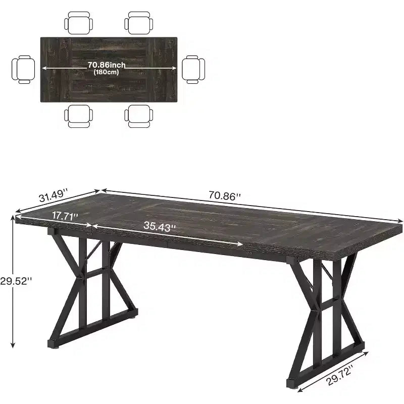 Okak Rustic Wood Large Rectangular Dining Table with X-Trestle Metal Legs,Long Modern Kitchen Dinner Table for Dining Room,Family Meals