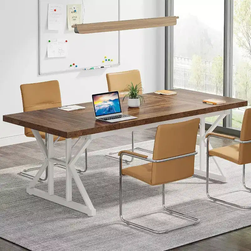 Okak Rustic Wood Large Rectangular Dining Table with X-Trestle Metal Legs,Long Modern Kitchen Dinner Table for Dining Room,Family Meals