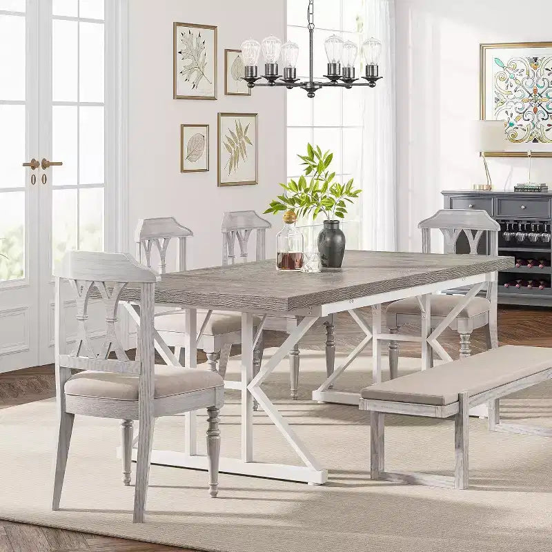 Okak Rustic Wood Large Rectangular Dining Table with X-Trestle Metal Legs,Long Modern Kitchen Dinner Table for Dining Room,Family Meals