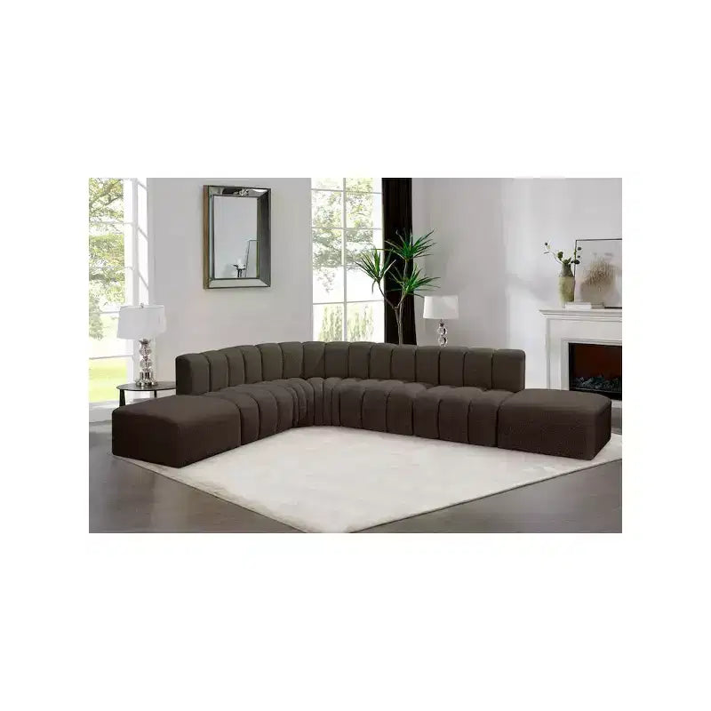 Meridian Furniture,Arc Brown Boucle Fabric Modular Sofa