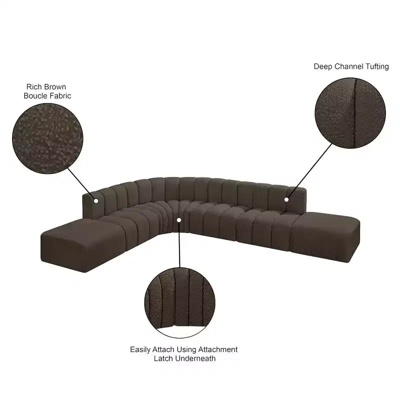 Meridian Furniture,Arc Brown Boucle Fabric Modular Sofa