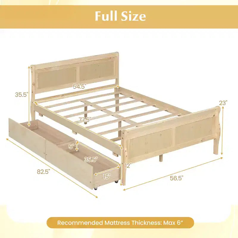 Costway Twin Size Bed Frame with 2 Storage Drawers Wood Platform Bed with Headboard Beige/White
