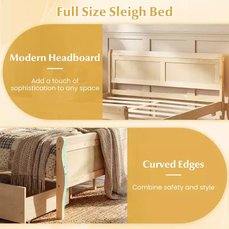 Costway Twin Size Bed Frame with 2 Storage Drawers Wood Platform Bed with Headboard Beige/White