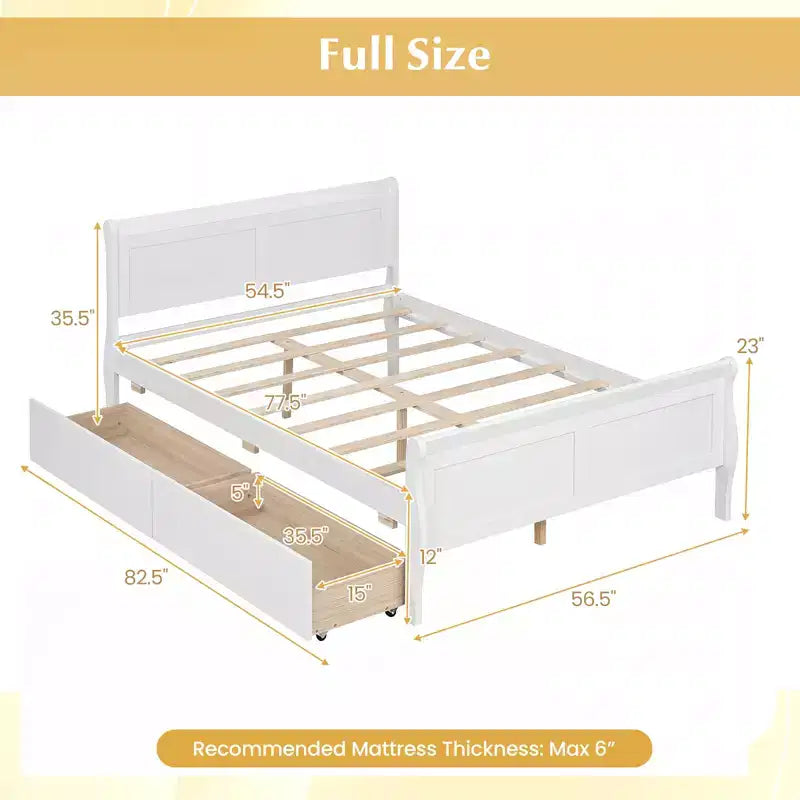 Costway Twin Size Bed Frame with 2 Storage Drawers Wood Platform Bed with Headboard Beige/White