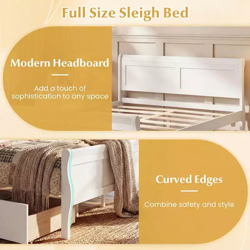 Costway Twin Size Bed Frame with 2 Storage Drawers Wood Platform Bed with Headboard Beige/White