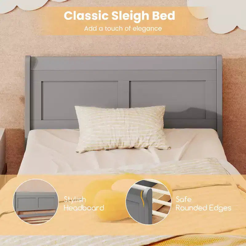 Costway Twin Size Bed Frame with 2 Storage Drawers Wood Platform Bed with Headboard Beige/White