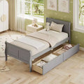 Costway Twin Size Bed Frame with 2 Storage Drawers Wood Platform Bed with Headboard Beige/White