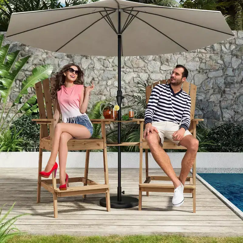 Adirondack Chairs Set of 2 with Connecting Tray,Bar Height Balcony Chairs Adirondack for Deck, Backyard,Tall Adirondack Chairs,Natural Wood