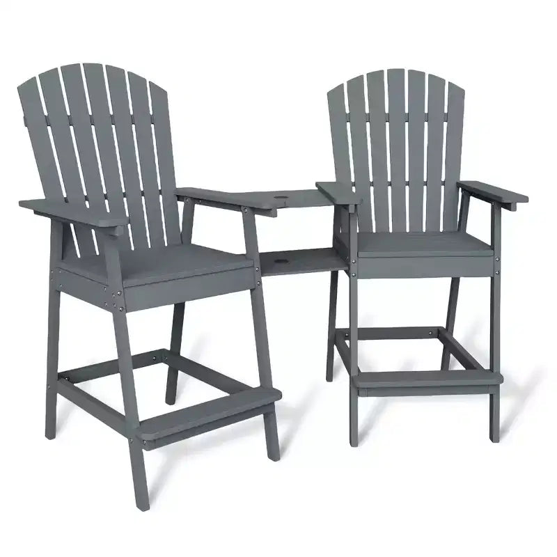 Adirondack Chairs Set of 2 with Connecting Tray,Bar Height Balcony Chairs Adirondack for Deck, Backyard,Tall Adirondack Chairs,Natural Wood