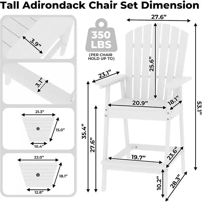 Adirondack Chairs Set of 2 with Connecting Tray,Bar Height Balcony Chairs Adirondack for Deck, Backyard,Tall Adirondack Chairs,Natural Wood