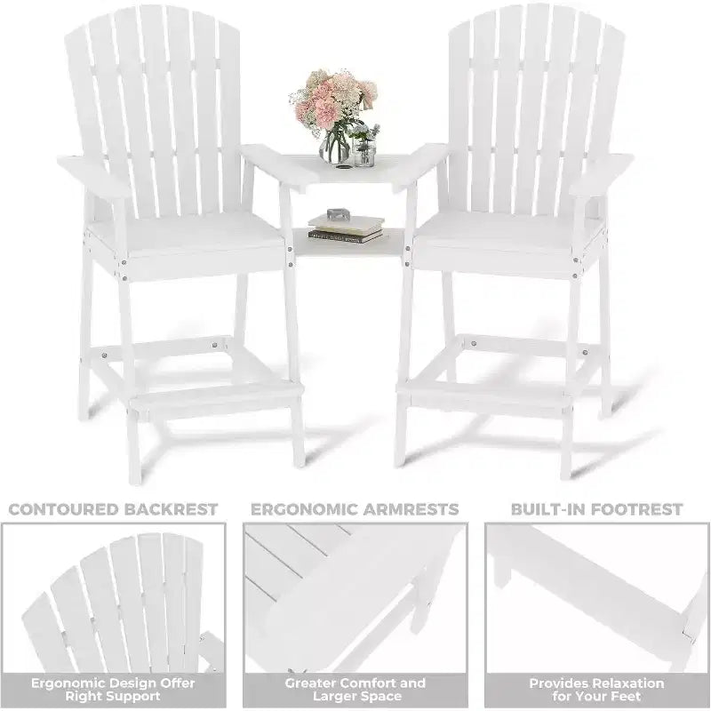Adirondack Chairs Set of 2 with Connecting Tray,Bar Height Balcony Chairs Adirondack for Deck, Backyard,Tall Adirondack Chairs,Natural Wood