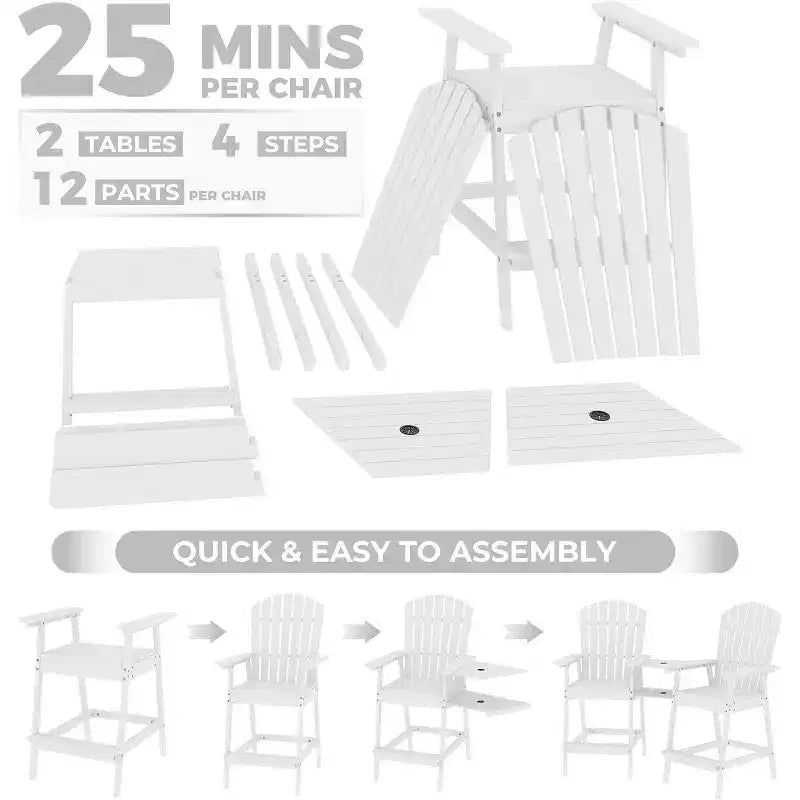 Adirondack Chairs Set of 2 with Connecting Tray,Bar Height Balcony Chairs Adirondack for Deck, Backyard,Tall Adirondack Chairs,Natural Wood