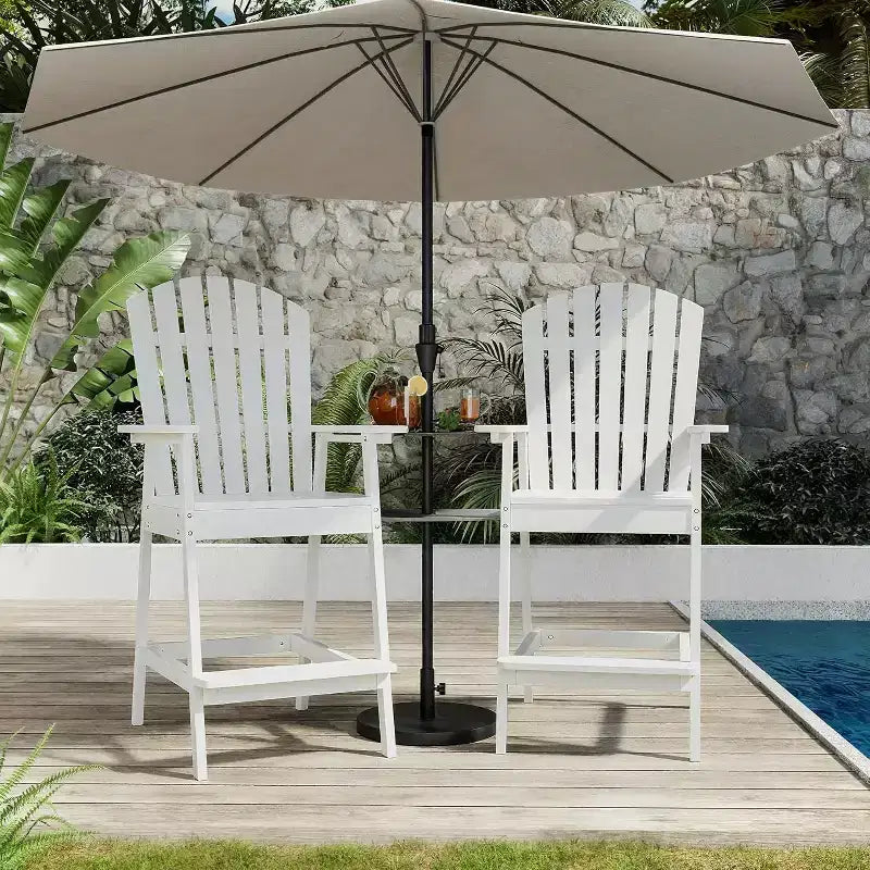 Adirondack Chairs Set of 2 with Connecting Tray,Bar Height Balcony Chairs Adirondack for Deck, Backyard,Tall Adirondack Chairs,Natural Wood
