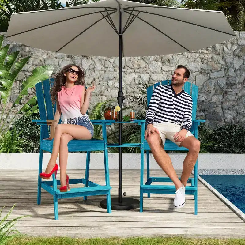 Adirondack Chairs Set of 2 with Connecting Tray,Bar Height Balcony Chairs Adirondack for Deck, Backyard,Tall Adirondack Chairs,Natural Wood