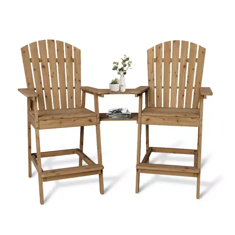 Adirondack Chairs Set of 2 with Connecting Tray,Bar Height Balcony Chairs Adirondack for Deck, Backyard,Tall Adirondack Chairs,Natural Wood