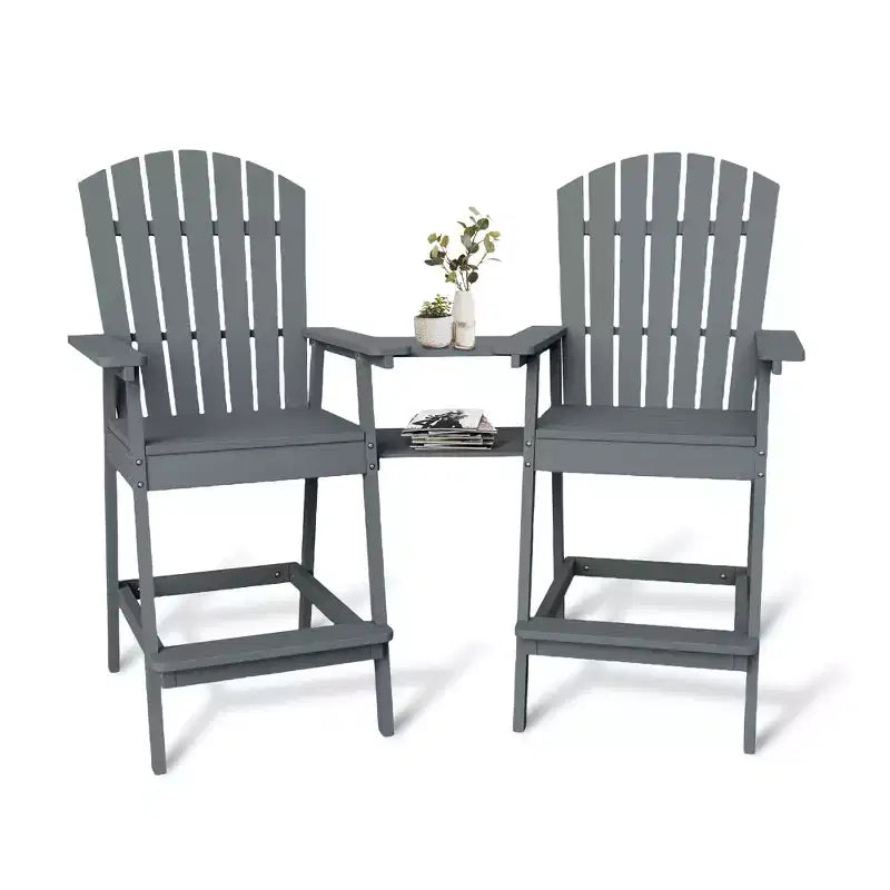 Adirondack Chairs Set of 2 with Connecting Tray,Bar Height Balcony Chairs Adirondack for Deck, Backyard,Tall Adirondack Chairs,Natural Wood
