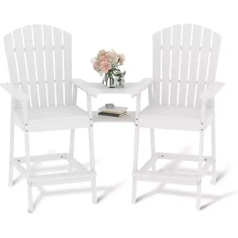 Adirondack Chairs Set of 2 with Connecting Tray,Bar Height Balcony Chairs Adirondack for Deck, Backyard,Tall Adirondack Chairs,Natural Wood