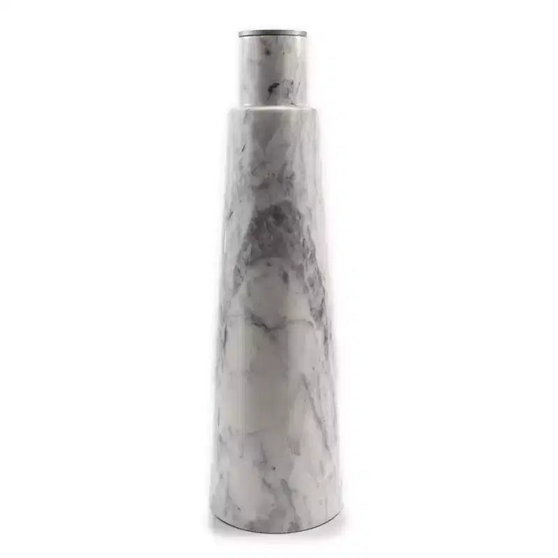 HomeRoots 22 Silver and White Aluminum and Marble Pedestal End Table