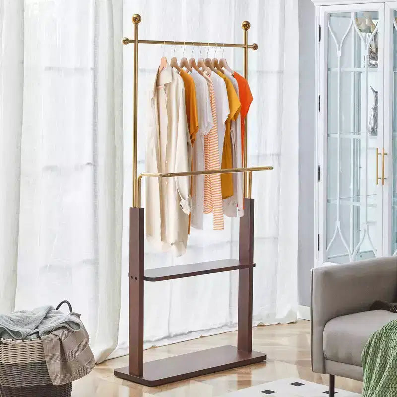GDFStudio Nira Rustic Stainless Steel Double-Layer Coat Rack with Open Shelf