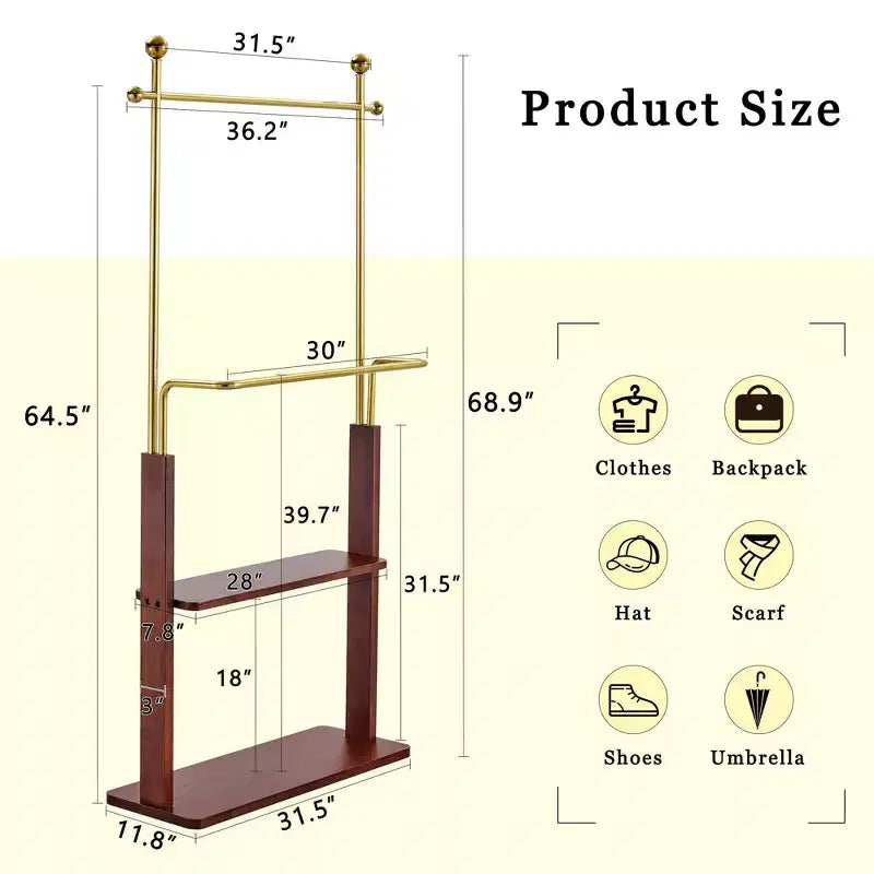 GDFStudio Nira Rustic Stainless Steel Double-Layer Coat Rack with Open Shelf