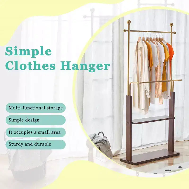 GDFStudio Nira Rustic Stainless Steel Double-Layer Coat Rack with Open Shelf