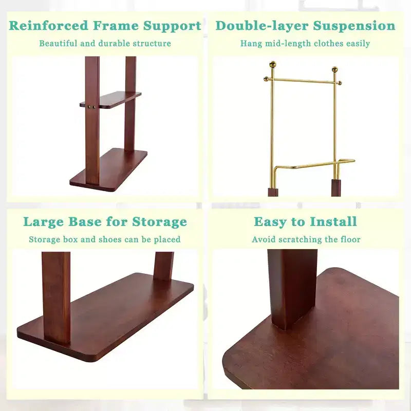 GDFStudio Nira Rustic Stainless Steel Double-Layer Coat Rack with Open Shelf