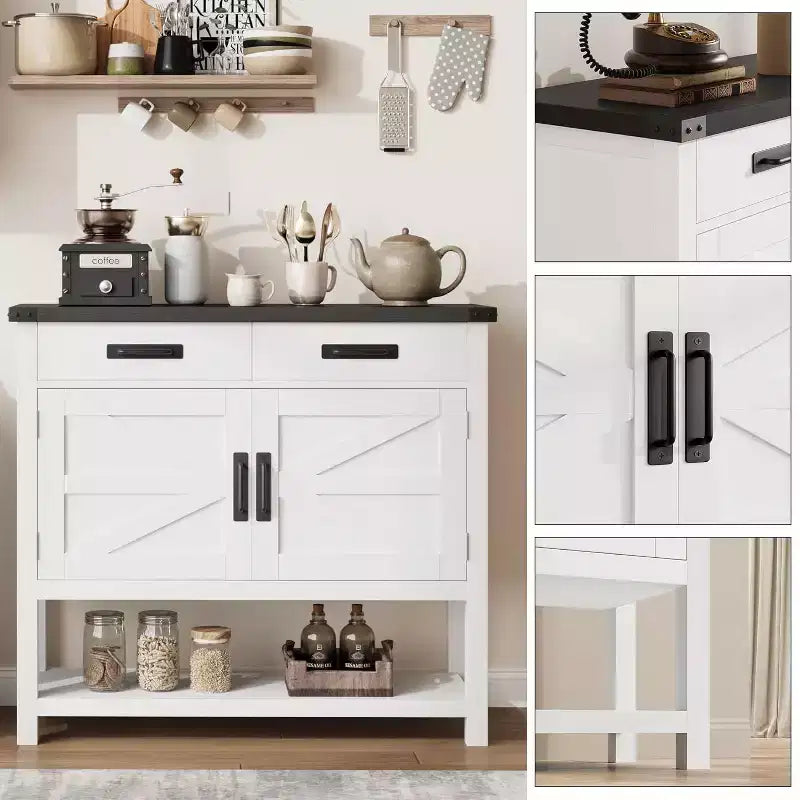 Farmhouse Entryway Table With 2-Door Cabinet & 2 Drawers, Wood Console Table With Storage, Coffee Bar Cabinet, Buffet Sideboard for Home
