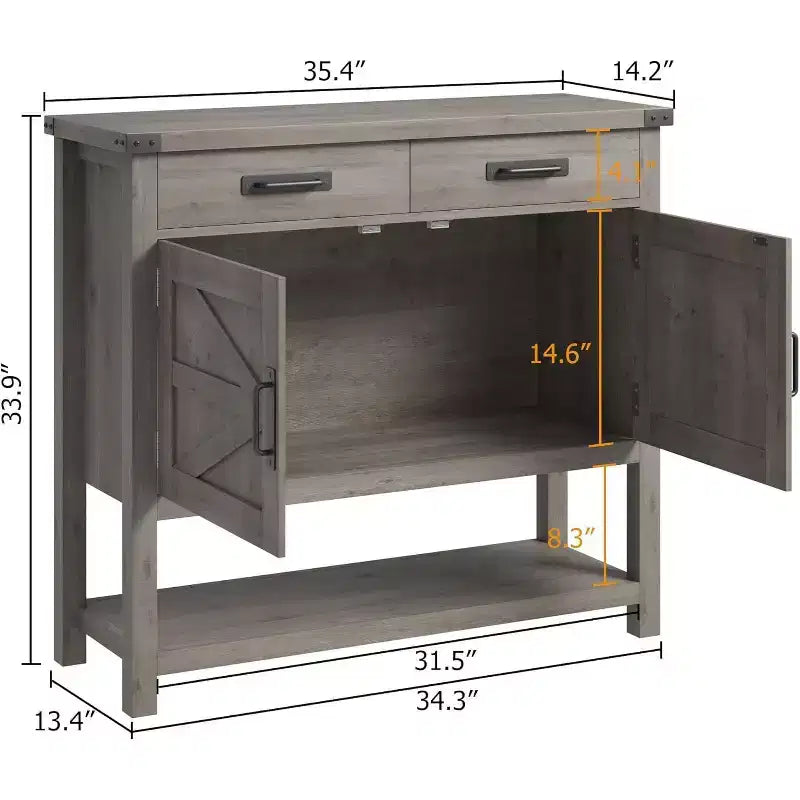 Farmhouse Entryway Table With 2-Door Cabinet & 2 Drawers, Wood Console Table With Storage, Coffee Bar Cabinet, Buffet Sideboard for Home