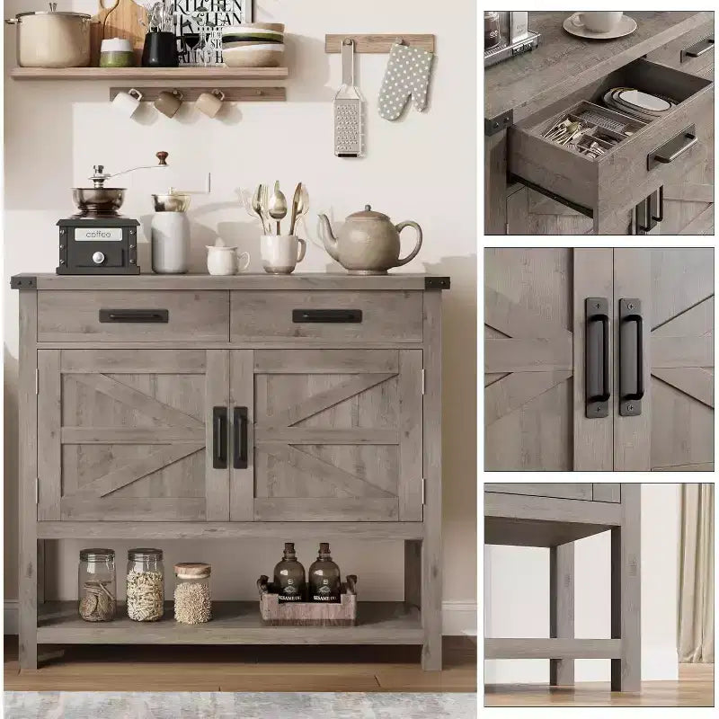 Farmhouse Entryway Table With 2-Door Cabinet & 2 Drawers, Wood Console Table With Storage, Coffee Bar Cabinet, Buffet Sideboard for Home