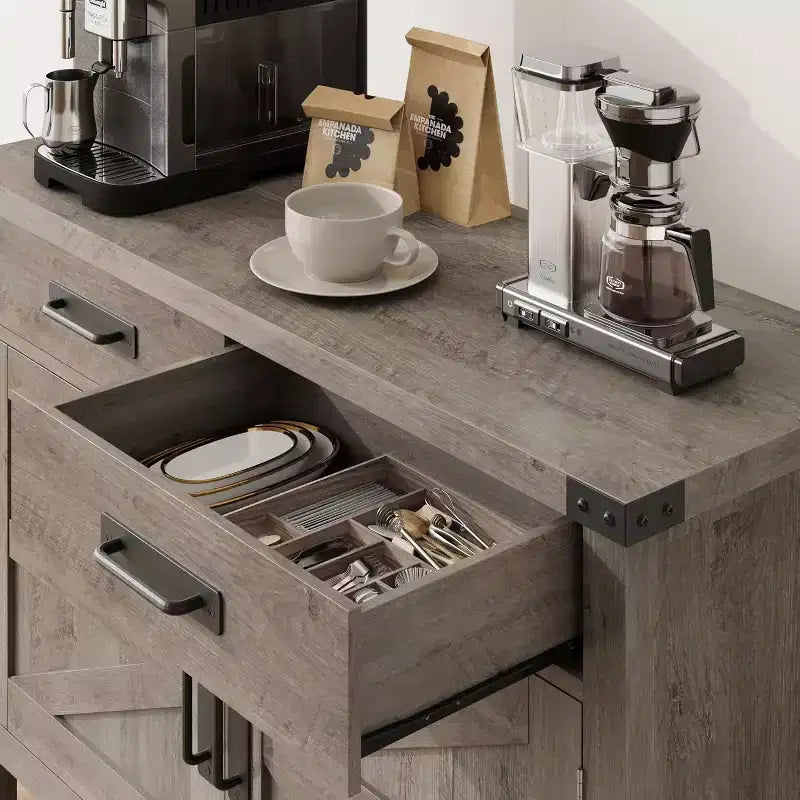 Farmhouse Entryway Table With 2-Door Cabinet & 2 Drawers, Wood Console Table With Storage, Coffee Bar Cabinet, Buffet Sideboard for Home