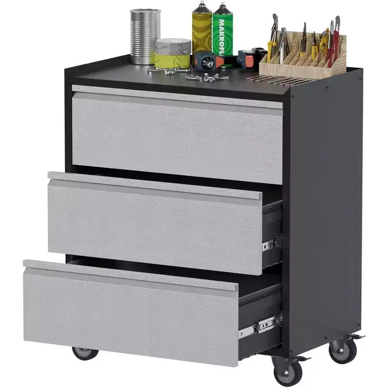 Metal Storage Cabinet with 3 Drawers on Wheels, Heavy Duty Rolling Tool Cart, Mobile Tool Chest for Garage, Workshop, Home, Office, Gray