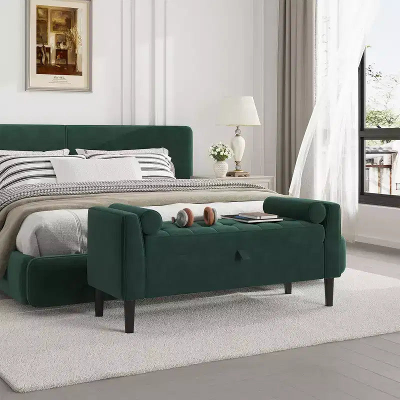 46.5 Storage Bench Ottoman - Upholstered End of Bed Bench with Button-Tufted Design for Bedroom, Entryway