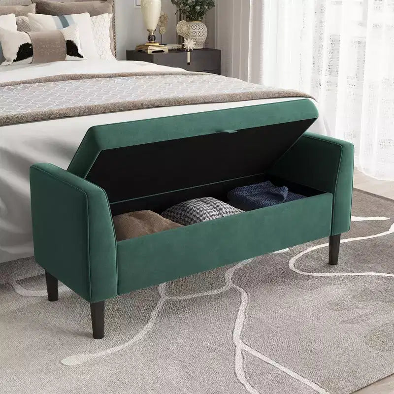 46.5 Storage Bench Ottoman - Upholstered End of Bed Bench with Button-Tufted Design for Bedroom, Entryway