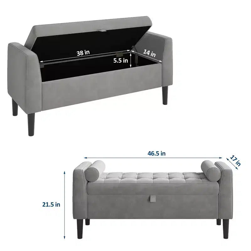 46.5 Storage Bench Ottoman - Upholstered End of Bed Bench with Button-Tufted Design for Bedroom, Entryway