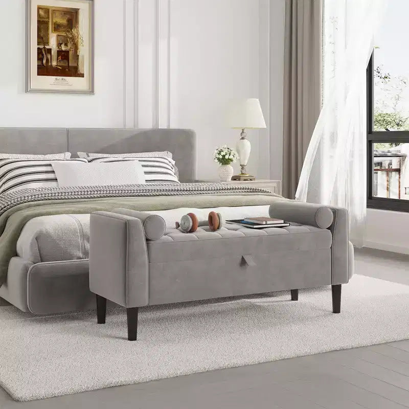 46.5 Storage Bench Ottoman - Upholstered End of Bed Bench with Button-Tufted Design for Bedroom, Entryway