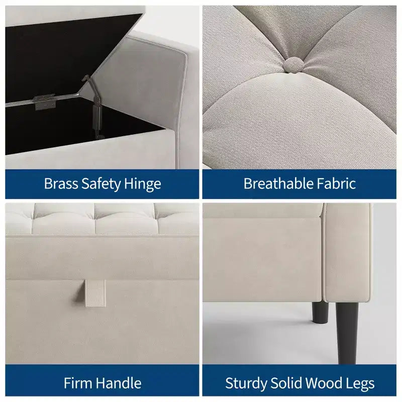 46.5 Storage Bench Ottoman - Upholstered End of Bed Bench with Button-Tufted Design for Bedroom, Entryway