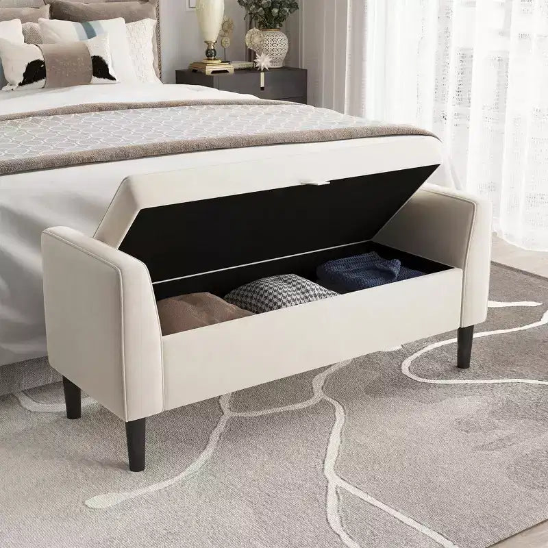 46.5 Storage Bench Ottoman - Upholstered End of Bed Bench with Button-Tufted Design for Bedroom, Entryway