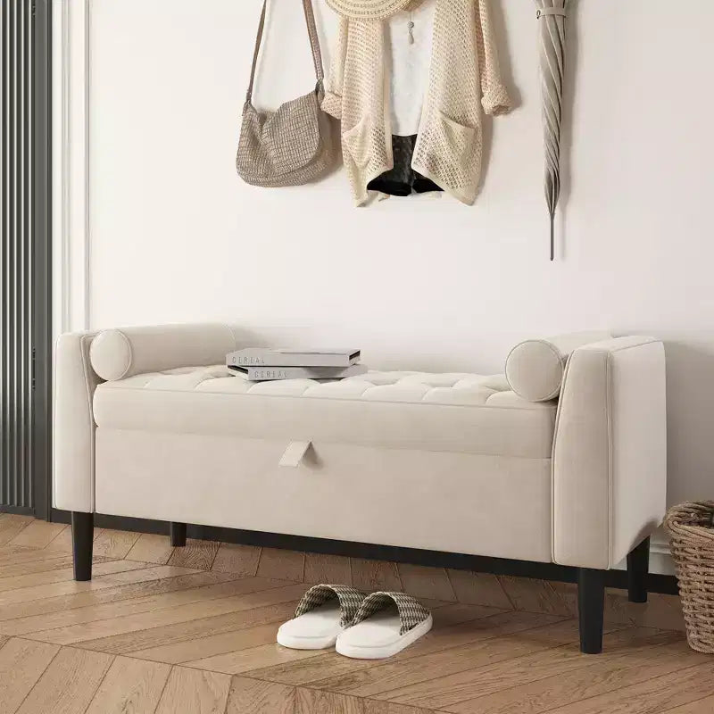 46.5 Storage Bench Ottoman - Upholstered End of Bed Bench with Button-Tufted Design for Bedroom, Entryway