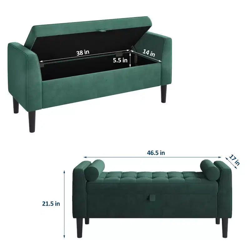46.5 Storage Bench Ottoman - Upholstered End of Bed Bench with Button-Tufted Design for Bedroom, Entryway